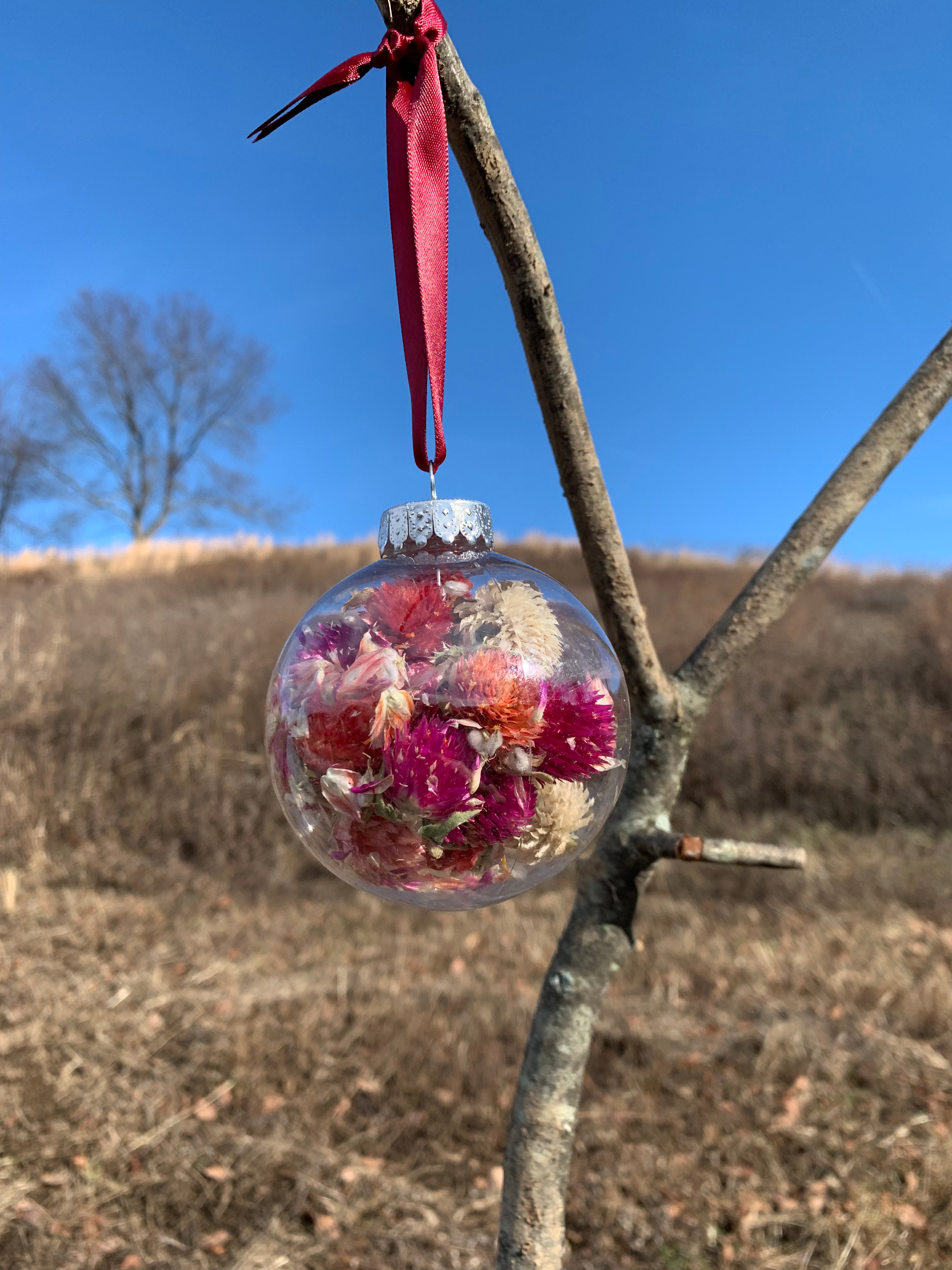 Flower Ornament - Dried Flowers & Pinecones Pomander Real Dry Kissing Ball  Thanksgiving Decor Christmas